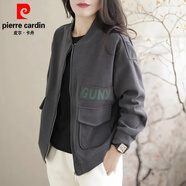 皮爾卡丹（pierre cardin）開(kāi)衫衛衣外套女士2025春秋季新款洋氣減齡百搭棒球服時(shí)尚夾克上衣 深灰色 XL 建議115斤-130斤