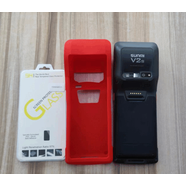 商米V2保護(hù)套sunmiV2S殼商米V2鋼化膜sunmiQ寶硅膠套PAD保護(hù)套 V2s/Q寶2代紅色套裝