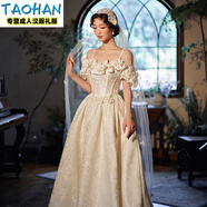 TAO HAN酒紅色晚禮服裙女2024新款小眾公主風(fēng)結婚敬酒服新娘平時(shí)可穿 米白色 S