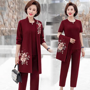 俞兆林（YUZHAOLIN）2025新款喜服媽媽裝結婚宴禮服連衣裙兩件套裝女平時(shí)可穿衣服大碼 酒紅色三件套 4XL (建議135-150斤)