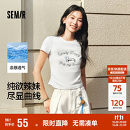 森馬（Semir）涼感T|短袖T恤女短款小狗夏2025小心機修身正肩上衣109325100020