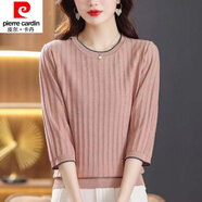 皮爾卡丹（pierre cardin）23年新款春夏新款女裝中袖t恤薄針織衫寬松洋氣小衫七分袖上衣女 奶咖【版】 M 建議95-110斤