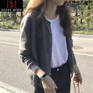 DAVEY MODE春秋針織衫毛衣開衫女大碼胖mm微胖灰色顯瘦圓領(lǐng)外搭上衣外套冬季 灰色【zt】 XL 【120-135斤】