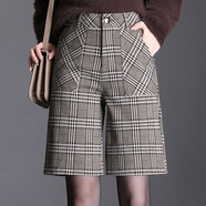 賽曼蝶秋冬季外穿毛呢短褲女呢子中褲格子毛呢五分褲新款高腰a字闊腿褲 格子 3XL (體重130-140)