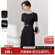 尚都比拉設(shè)計(jì)感拼接連衣裙夏季高級(jí)感氣質(zhì)百褶裙小個(gè)子中長(zhǎng)裙子 雅黑色 L