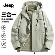 吉普（JEEP）沖鋒夾克衣男女同款三合一兩件套保暖防風(fēng)加絨外套 銀化綠  M