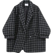 俞兆林千鳥(niǎo)格毛呢外套女秋冬季2025新款?yuàn)A棉加厚韓版寬松中長(zhǎng)款呢子大衣 黑灰格子夾棉 M