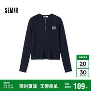 森馬（Semir）毛衣女冬季短款半開襟刺繡修身套頭衫女生風顯瘦上衣107724107001