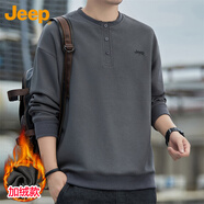 吉普（JEEP）衛(wèi)衣男春秋季寬松長袖T恤男士休閑潮流衣服男裝 深灰加絨 XL 