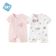 舒貝怡2件裝嬰兒衣服夏季薄款新生兒連體衣短袖哈衣兒童爬服粉色73CM