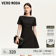 VEROMODA新品連衣裙女2025秋冬新款純色圓領(lǐng)收腰短袖新品連衣裙優(yōu)雅裙子 黑色 M