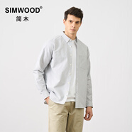 SIMWOOD/簡(jiǎn)木【寬松版型】210g牛津紡復古條紋休閑長(cháng)袖襯衫SM130455 灰藍條 3XL建議181-200斤