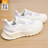 361°女鞋運(yùn)動(dòng)鞋女春秋季新款皮面跑步鞋防潑水耐磨休閑老爹鞋子女 羽毛白/淡霧紫灰 35