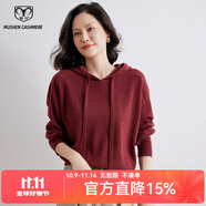 牧什春山羊絨山女士100%純羊絨帽衫女純色連帽蝙蝠衫24新款JF443R100 紅色 M