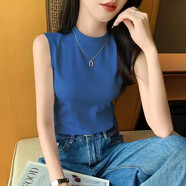 春絮紅舞純棉小半高中領(lǐng)背心女修身內(nèi)搭春夏秋無袖緊身打底衫外穿上衣女 霧霾藍(lán)【純棉】 L 適合96-108斤