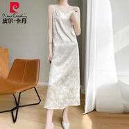皮爾卡丹感國風真·絲吊帶連衣裙女顯瘦氣質(zhì)V領夏季新款三醋酸緞面長裙 香檳色【小個子專享版】 建議147 XL 110-125斤