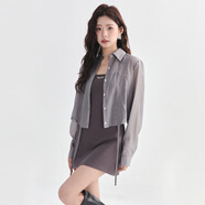 凡兔onet凡兔吊帶連衣裙女天絲襯衫兩件套夏季新款修身純欲風(fēng)辣妹套裝 卡灰色 M建議100-110斤
