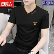 南極人2025新款男士短袖t恤夏季休閑男裝修身v領(lǐng)刺繡體恤上衣 K0/2黑色 【舒適柔軟透氣】 M 建議80-100斤