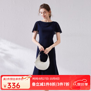 經(jīng)典故事（JANE STORY）法式魚(yú)尾連衣裙女夏2025新款氣質(zhì)別致設計感藍色雪紡裙收腰小個(gè)子 M05深藍色 M