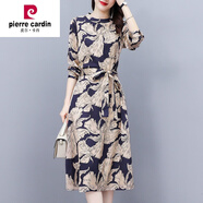 皮爾卡丹（pierre cardin）2024中年媽I媽長(zhǎng)袖小立領(lǐng)印花中長(zhǎng)裙雅時(shí)尚洋氣雪紡連衣裙 圖片色 2XL
