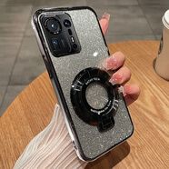 星因小米mix4手機殼mxi4保護硅膠套m4全包防摔mi透明mimix軟殼pro帶支架mis磁吸max男女mx高端45g新款m 【閃粉-炫酷黑】透明電鍍送全屏膜+同款支架 小米MIX 4