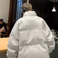 橙八美式PU皮棉服男外套男女同款秋冬季加厚棉衣羽面包絨服棉襖男士 M6610白色（鋼印款） XL （建議體重120斤-140斤）