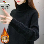 啄木鳥(niǎo)2024新款高領(lǐng)羊·毛衫女加厚毛衣秋冬季內外穿短款套頭韓版針織打 黑色加/絨加/厚 2XL 130-145斤