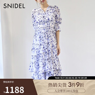 SNIDEL2025春夏新品優(yōu)雅花苞袖木耳邊蛋糕百褶連衣裙SWFO251122 深藍(lán)色 M (1)