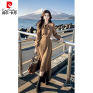 皮爾卡丹（pierre cardin）美拉德氣質(zhì)千金感連衣裙女裝2025秋冬新款法收腰內搭長(cháng)裙子 咖色連衣裙【優(yōu)質(zhì)版】 L 建議105-120斤