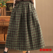 tromlfz復(fù)古加厚半身裙秋冬女格紋A字裙顯瘦呢子中長(zhǎng)款格子女裙新年戰(zhàn)袍 綠色-冬季半身裙秋冬 2XL-冬季半身裙秋冬