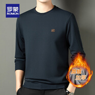 羅蒙（ROMON）長袖T恤男士圓領(lǐng)衛(wèi)衣春秋中青年內(nèi)搭套頭加絨加厚打底衫保暖上衣 3T496W8R藏青 加絨 L 175 （適合130-150斤）