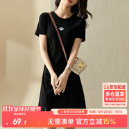 尚都比拉小個(gè)子連衣裙女夏季抽褶收腰顯瘦t恤裙短款休閑裙子 雅黑色 S