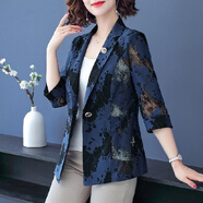 FTGLL【夏季新品】春夏秋季蕾絲薄款大碼小西裝新款女士外 藏青色 M