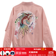 鬼洗招福鯉刺繡飛行夾克女潮牌落肩棒球衫 N340121 12 L