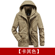 JEEP SPIRIT吉普棉衣男冬季加絨加厚中長款棉服中老年外套爸爸裝棉襖男裝 卡其色 XL