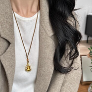 老鳳凰金店同款新中式古法鑲鉆葫蘆吊墜編繩項鏈女長(cháng)款毛衣鏈新款 時(shí)來(lái)運轉 鑲鉆葫蘆咖色編繩項鏈