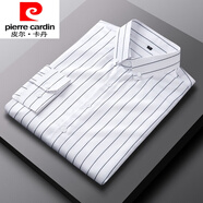 皮爾卡丹（pierre cardin）國際品牌春秋季2025黑白條紋長袖襯衫男寬松襯衣男士韓版外套休閑 A1白色細(xì)條 滌綸 L 39(適合105-115斤)