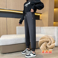 俞兆林（YUZHAOLIN）加厚小腳褲女2025秋冬新款加絨加厚束腳新款外穿休閑束腳衛(wèi)褲女 羊羔絨-深灰-長褲【建議160以上】 L (建議110-125斤)