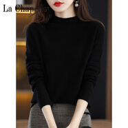 拉夏貝爾（La Chapelle）斷碼秋冬羊絨衫女100純羊絨半高寬松毛衣百搭羊毛打底衫加厚 純100自動發(fā)熱黑色 純100自動發(fā)熱S