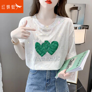 紅蜻蜓（RED DRAGONFLY）白色愛心短袖t恤女裝2025春夏裝新款上衣設(shè)計感印花寬松女士體恤 白色 L