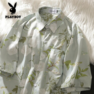花花公子（PLAYBOY）短袖花襯衫男夏威夷休閑夏季薄款寬松襯衣oversize情侶五分袖潮流 C1006 短袖 2XL 170-185cm/145-165斤