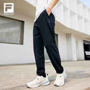 FILA 斐樂官方男士針織長褲夏季新款高彈力運動涼感防曬直口靈動褲 深黑-BK L