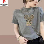 皮爾卡丹（pierre cardin）灰色半高領(lǐng)短袖t恤女純·棉夏季打底衫歐貨半袖上衣寬松體恤衫ins 灰色-米奇頭 XL