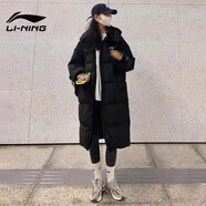 李寧長(zhǎng)款棉服羽絨服男士冬季新款保暖運(yùn)動(dòng)休閑外套運(yùn)動(dòng)服 黑色-1（女款長(zhǎng)羽絨服） M