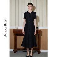 香蕉寶貝（BANANA BABY）2024年夏秋新款娃娃領(lǐng)氣質(zhì)連衣裙女顯瘦通勤魚(yú)尾長(cháng)裙D243LY550 黑色 S