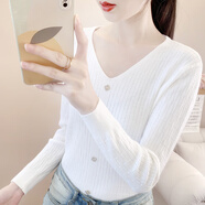 香影芬V領(lǐng)毛衣打底衫內搭2025初春女裝新款上衣春秋小衫溫柔百搭針織衫 白色 S (建議95斤以?xún)?