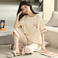 甜桔子睡衣女夏天短袖七分褲純棉睡衣韓版圓領(lǐng)甜美春秋季短褲家居服外穿 MJF79962【100%純棉】 L 碼/身高162-167 體重100-120