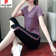 皮爾卡丹國際品牌休閑運(yùn)動(dòng)套裝女薄款短袖休閑服夏裝大尺碼時(shí)尚七分褲跑步 紫色【套裝】 XXL【約130-145斤】