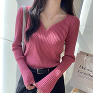 矜持范針織打底衫女秋冬2025新款時(shí)尚洋氣心機v領(lǐng)毛衣修身內搭長(cháng)袖上衣 玫紅色 S 7590斤