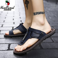 西域駱駝（VANCAMEL）涼鞋男款流2024新款夏季開車人字拖鞋夾趾兩用軟底大碼4647沙灘鞋 藍(lán)色休閑款 38